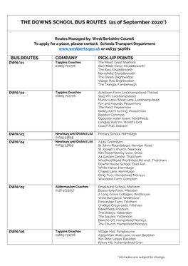 THE DOWNS SCHOOL BUS ROUTES (As of September 2020*)