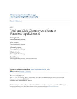 Thiol-Yne 'Click' Chemistry As a Route to Functional Lipid Mimetics Sandeep S