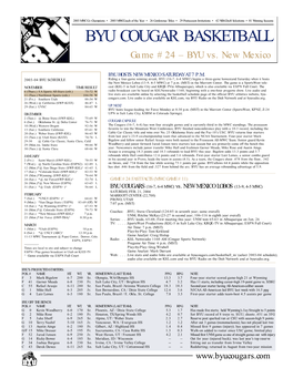 BYU COUGAR BASKETBALL Game #24 – BYU Vs