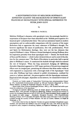 A Reinterpretation of Melchior Hoffman's Exposition Against the Background of Spiritualist Franciscan Eschatology with Special Reference to Peter John Olivi