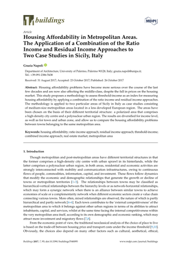 Housing Affordability in Metropolitan Areas. the Application of a Combination of the Ratio Income and Residual Income Approaches to Two Case Studies in Sicily, Italy