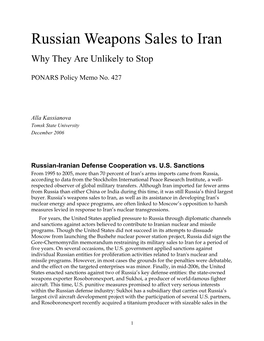 Russian Weapons Sales to Iran Why They Are Unlikely to Stop