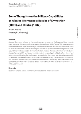 Some Thoughts on the Military Capabilities of Alexios I Komnenos: Battles of Dyrrachion (1081) and Dristra (1087)