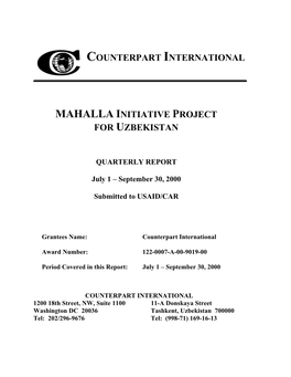 Counterpart International Mahalla Initiative Project