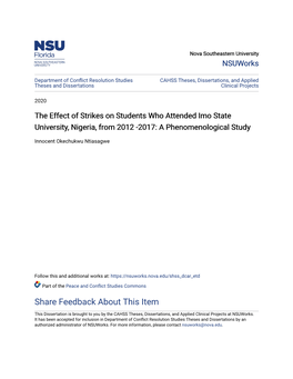 The Effect of Strikes on Students Who Attended Imo State University, Nigeria, from 2012 -2017: a Phenomenological Study