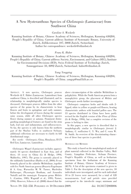 A New Hysteranthous Species of Chelonopsis (Lamiaceae) from Southwest China