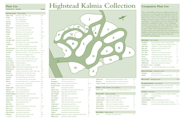 Highstead Kalmia Collection Companion Plant List Cultivar/Form Qualities Bed(S)