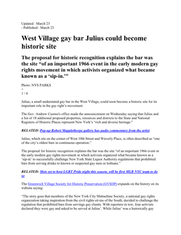 West Village Gay Bar Julius Could Become Historic Site