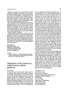 Perforation of the Trachea by a Central Venous Catheter Guidewire