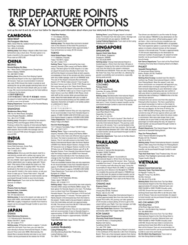 Trip Departure Points & Stay Longer Options