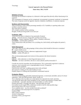 Toxicology 119 General Approach to the Poisoned Patient James Sinex