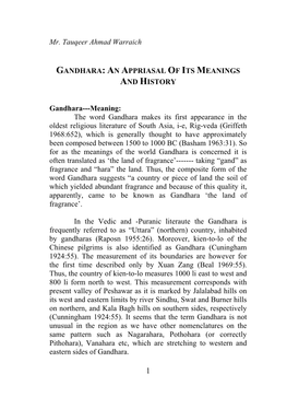 Gandhara: an Appriasal of Its Meanings and History