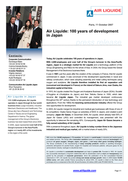 Air Liquide: 100 Years of Development in Japan Press Release