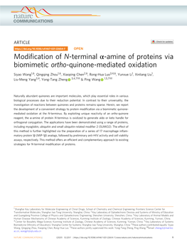 Amine of Proteins Via Biomimetic Ortho-Quinone-Mediated Oxidation