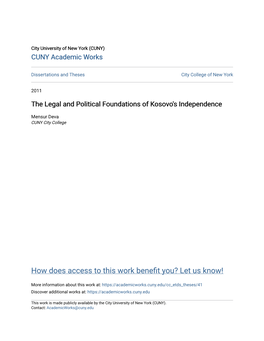 The Legal and Political Foundations of Kosovo's Independence