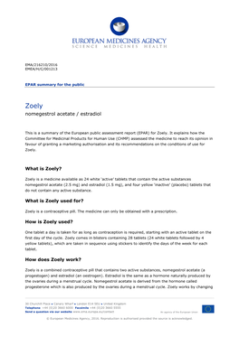 Zoely, INN-Nomegestrol Acetate / Estradiol