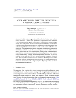 Voice Neutrality in Hittite Infinitives: a Restructuring Analysis∗