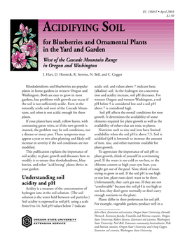 ACIDIFYING SOIL for Blueberries and Ornamental Plants in the Yard and Garden West of the Cascade Mountain Range in Oregon and Washington