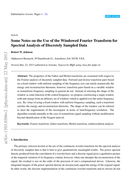 Some Notes on the Use of the Windowed Fourier Transform for Spectral Analysis of Discretely Sampled Data