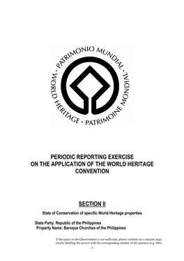 Section II: Periodic Report on the State of Conservation of the Baroque Churches of the Philippines, 2003