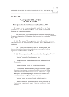 Plant Quarantine (Harmful Organisms) Regulations, 2004