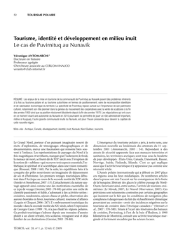 Tourisme, Identité Et Développement En Milieu Inuit Le Cas De Puvirnituq Au Nunavik