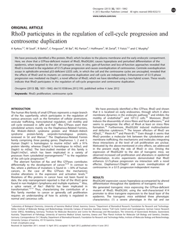 Rhod Participates in the Regulation of Cell-Cycle Progression and Centrosome Duplication