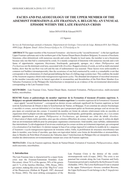 FACIES and Palaeoecology of the UPPER MEMBER of the AISEMONT FORMATION (Late Frasnian, S