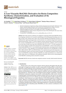 A Low-Viscosity Bisgma Derivative for Resin Composites: Synthesis, Characterization, and Evaluation of Its Rheological Properties