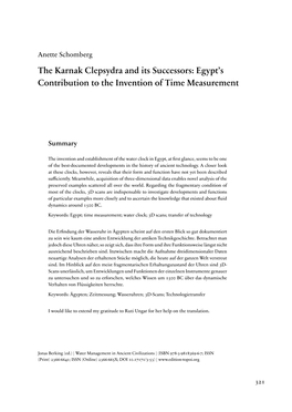 The Karnak Clepsydra and Its Successors: Egypt's Contribution To