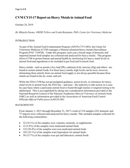 CVM CY15-17 Report on Heavy Metals in Animal Food