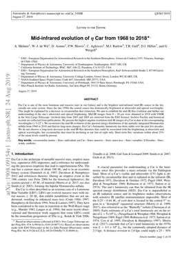 Arxiv:1908.09154V1 [Astro-Ph.SR] 24 Aug 2019 Tial Masses ≥ 20 M That Exhibit Instabilities That Are Not Un- with Sensitive IR Satellite Instrumentation Impossible