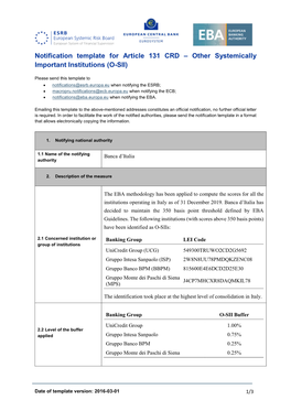 Notification by Banca D'italia on Four Other Systemically Important