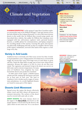 Climate and Vegetation • Most of Southwest Asia Has a Very Arid Climate