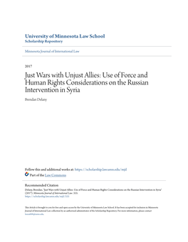 Use of Force and Human Rights Considerations on the Russian Intervention in Syria Brendan Delany