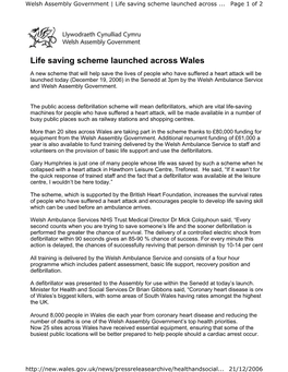 Life Saving Scheme Launched Across Wales