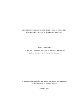 Resource-Partitioning Between Three Syntopic Thornbills (Acanthizidae: Acanthiza Vigors and Horsfield)