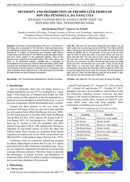 Diversity and Distribution of Freshwater Fishes of Son Tra Peninsula, Da Nang City Đa Dạng Và Phân Bố Các Loài Cá Nước Ngọt Tại Bán Đảo Sơn Trà, Thành Phố Đà Nẵng
