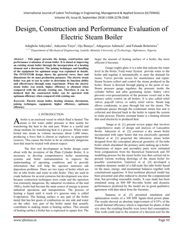 Design, Construction and Performance Evaluation of Electric Steam Boiler