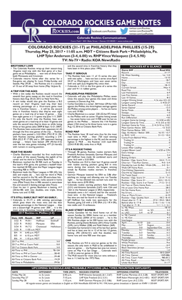 Colorado Rockies Game Notes