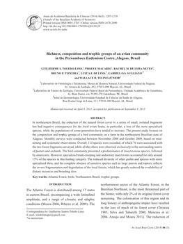 Richness, Composition and Trophic Groups of an Avian Community in the Pernambuco Endemism Centre, Alagoas, Brazil