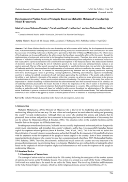 Development of Nation State of Malaysia Based on Mahathir Mohamad’S Leadership Model Framework