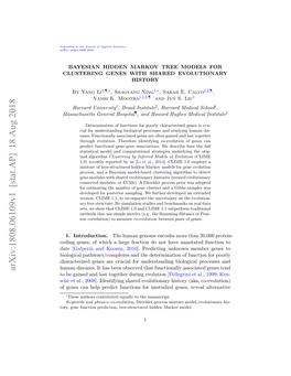 Bayesian Hidden Markov Tree Models for Clustering Genes with Shared Evolutionary History