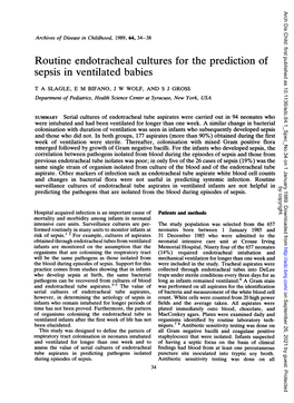 Routine Endotracheal Cultures for the Prediction of Sepsis in Ventilated Babies