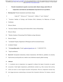 Parasite Transmission in Aquatic Ecosystems Under Climate Change: Joint Effects Of