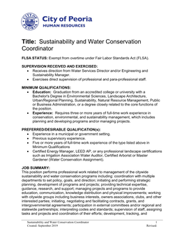 Sustainability & Water Conservation Coordinator