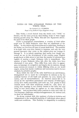 NOTES on the SUDANESE TRIBES of the WHITE NILE. the Sudan