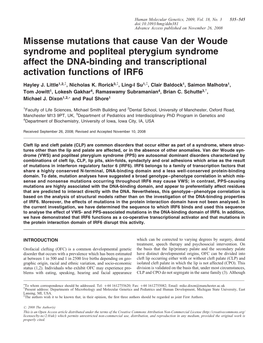 Missense Mutations That Cause Van Der Woude Syndrome and Popliteal Pterygium Syndrome Affect the DNA-Binding and Transcriptional Activation Functions of IRF6