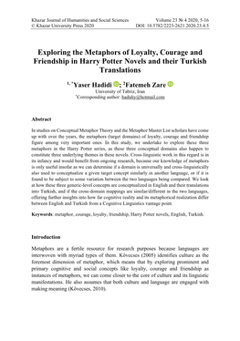 Exploring the Metaphors of Loyalty, Courage and Friendship in Harry Potter Novels and Their Turkish Translations