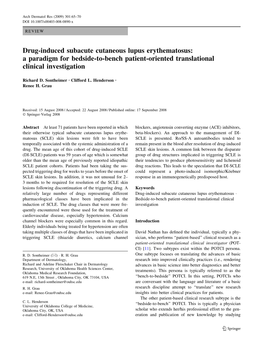 Drug-Induced Subacute Cutaneous Lupus Erythematosus: a Paradigm for Bedside-To-Bench Patient-Oriented Translational Clinical Investigation